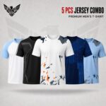5 Pcs Printed Jersey T-Shirt Combo for Men | Breathable Sports Wear